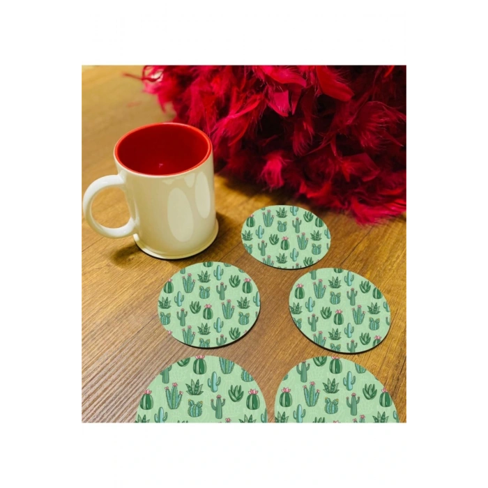6 Parça Mini Kaktüs Ahşap Bardak Altlığı