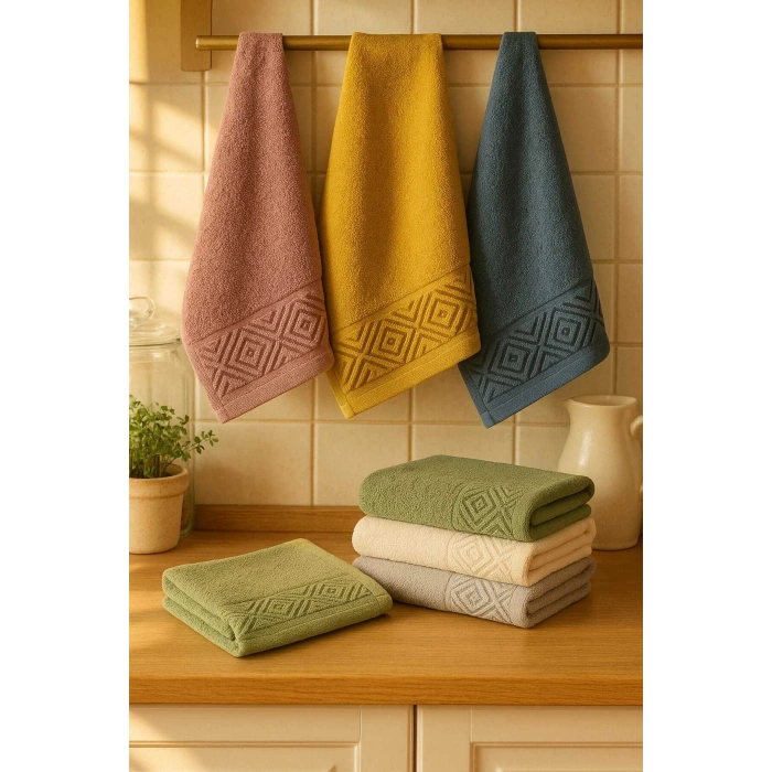 6 Parça Mutfak Havlusu Seti %100 Pamuklu Baklava