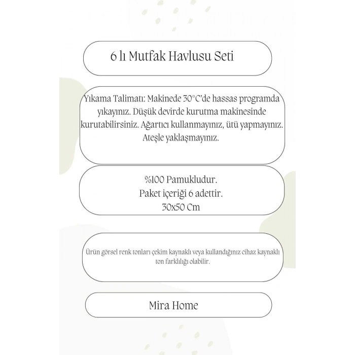 6 Parça Mutfak Havlusu Seti %100 Pamuklu Carla