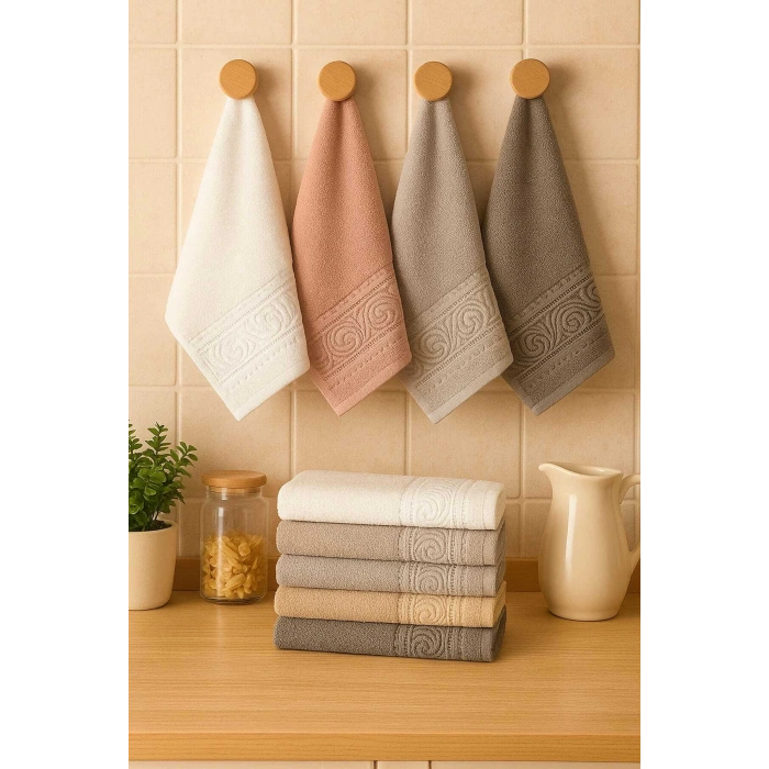 6 Parça Mutfak Havlusu Seti %100 Pamuklu Dalga