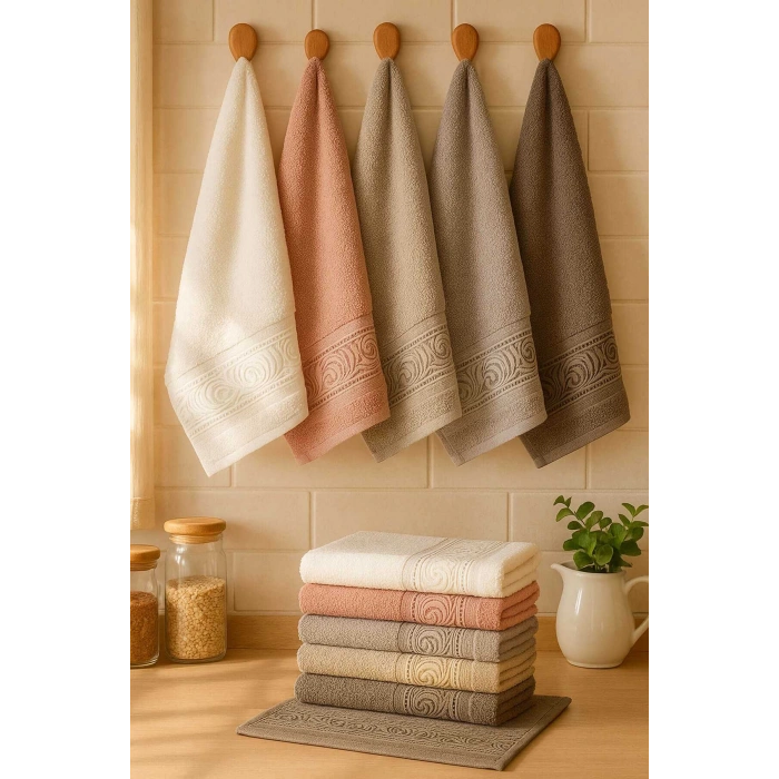 6 Parça Mutfak Havlusu Seti %100 Pamuklu Dalga