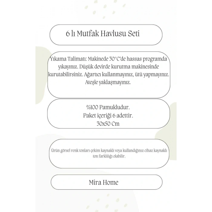 6 Parça Mutfak Havlusu Seti %100 Pamuklu Özlem