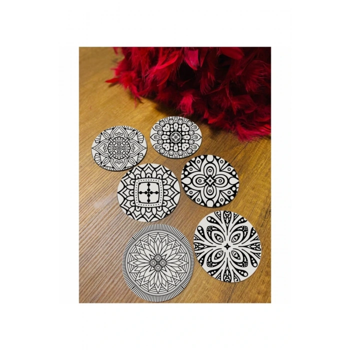 6 Parça Siyah-beyaz Ahşap Bardak Altlığı