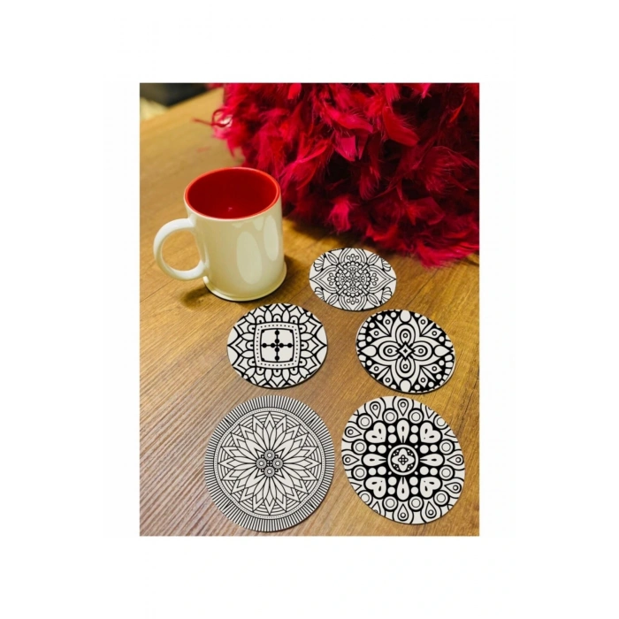 6 Parça Siyah-beyaz Ahşap Bardak Altlığı