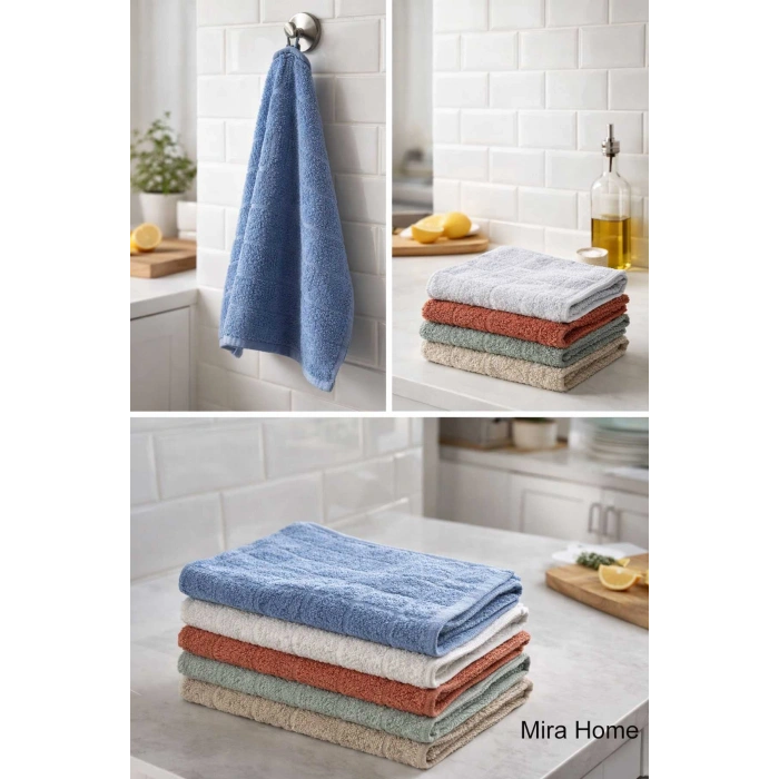 6lı Buklet Dokulu Mutfak ve El Havlusu Seti 30x50 cm Azra