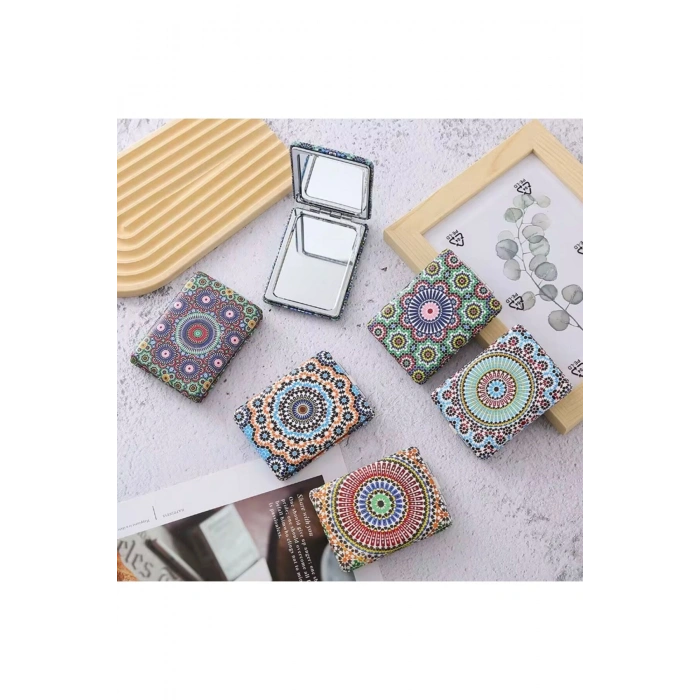 6’lı Mandala Desenli Katlanabilir Çift Taraflı Makyaj Aynası Seti – Kompakt Çanta Aynası