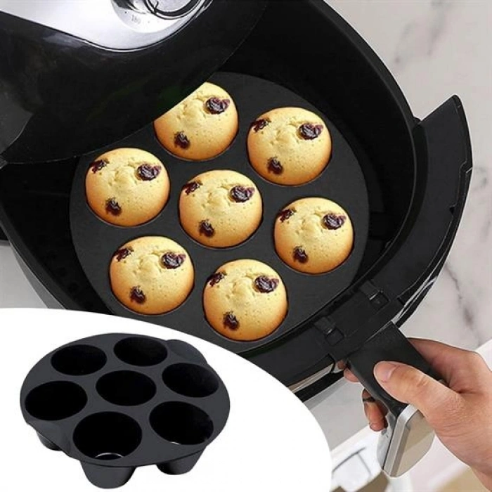 7 Gözlü Silikon Çok Amaçlı Airfryer Muffin Cupcake Kek ve Çörek Pişirme Kalıbı (5365)