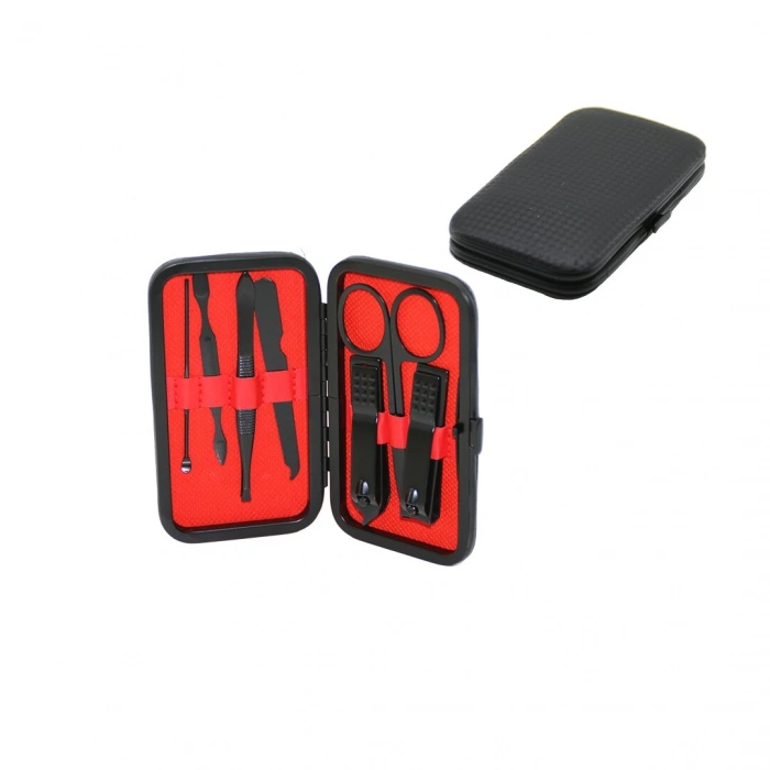 7 PCS - SİYAH MANİKÜR - PEDİKÜR SETİ SİYAH CÜZDAN MODELİ ÇANTALI (5365)