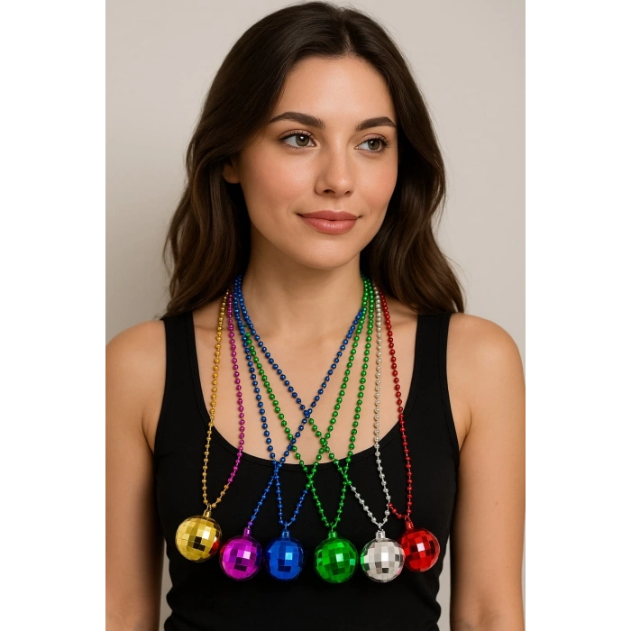 70&apos;ler 80&apos;ler ve 90&apos;lar Temalı Disko Topu Kolye Seti 6 Adet (5365)