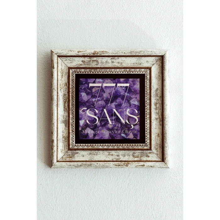 777 Şans Taş Tablo , Çerçeveli Taş Duvar Dekoru-ENKCRCVTBL-00207 20 cm