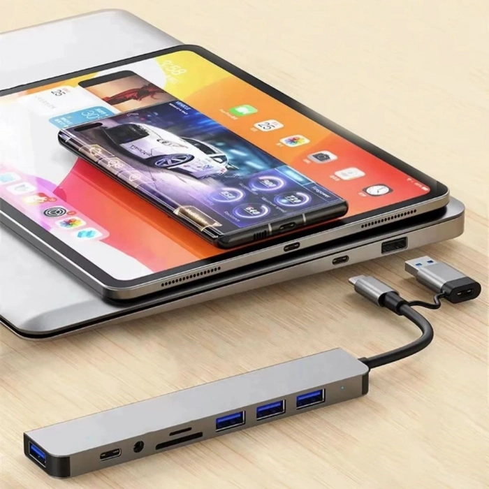 8 in 1 Usb Çevirici Notebook Macbook Type-C Uyumlu Görüntü Aktarıcı Hub (5365)