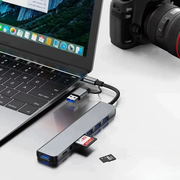 8 in 1 Usb Çevirici Notebook Macbook Type-C Uyumlu Görüntü Aktarıcı Hub (5365)