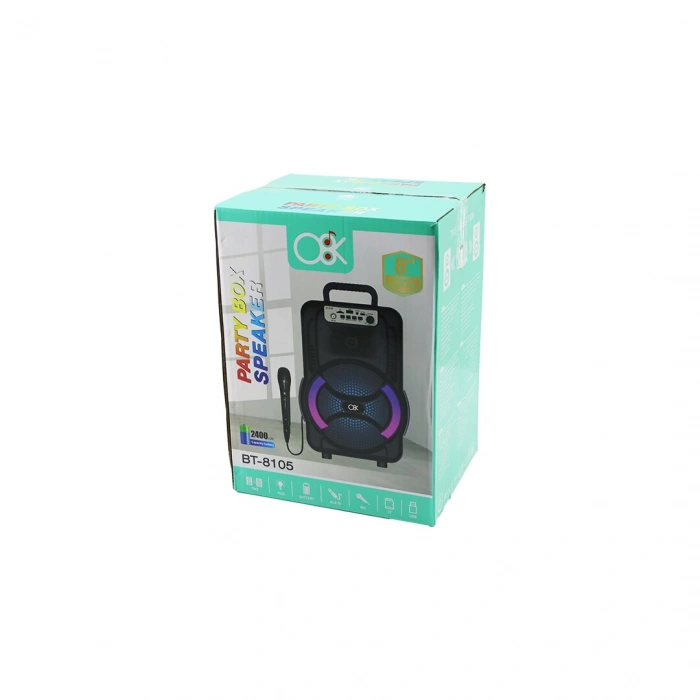 8 İNÇ SPEAKER MİKROFONLU IŞIKLI HOPARLÖR 2400mAh BLUETOOTH USB - AUX - TF - BLUETOOHT - DC 5V  BT-8105 (5365)
