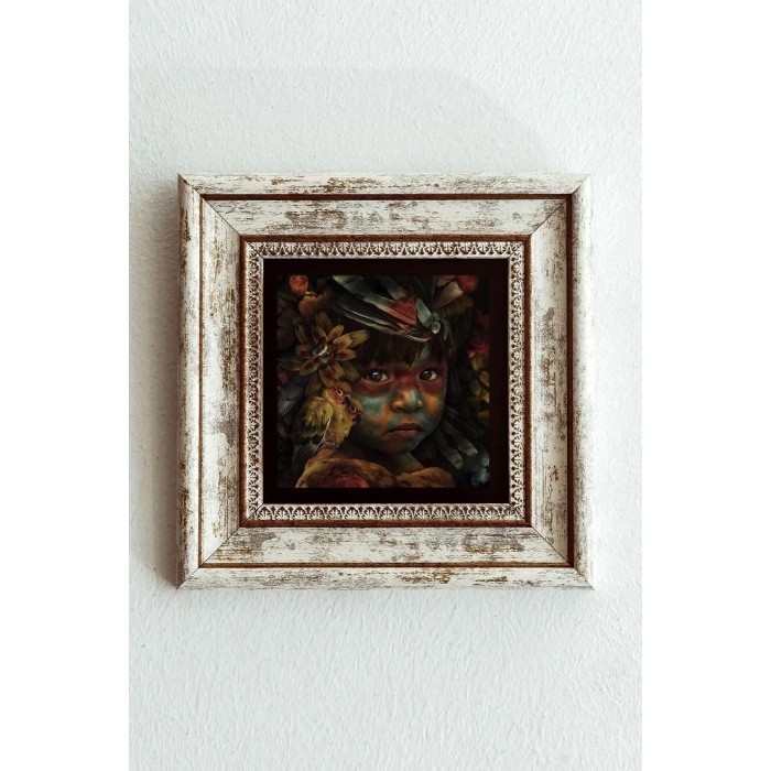 Afrikalı Çocuk Çerçeveli Taş Tablo , Çerçeveli Taş Duvar Dekoru-enkcrcvtbl-00193 20 cm