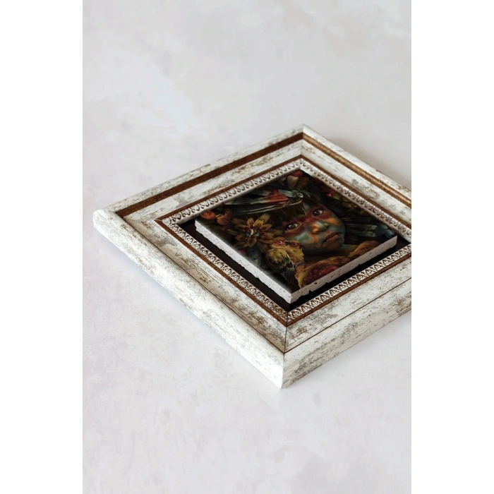 Afrikalı Çocuk Çerçeveli Taş Tablo , Çerçeveli Taş Duvar Dekoru-enkcrcvtbl-00193 20 cm