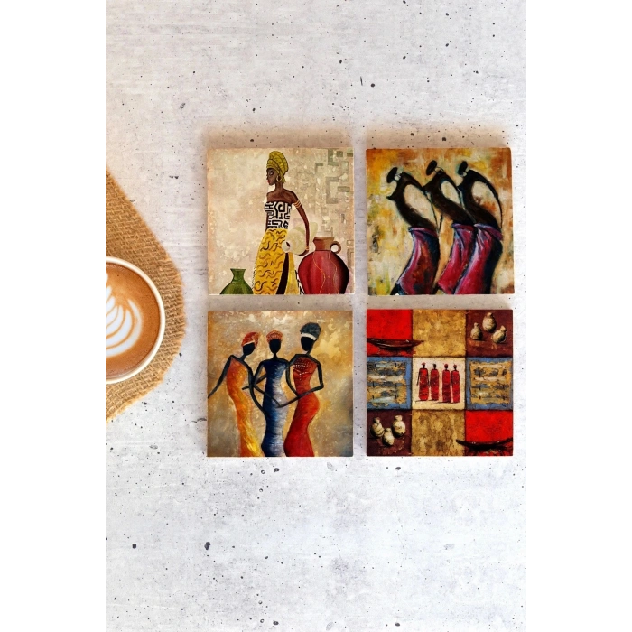 Afrikalı Kadın 4lü Taş Bardak Altlığı