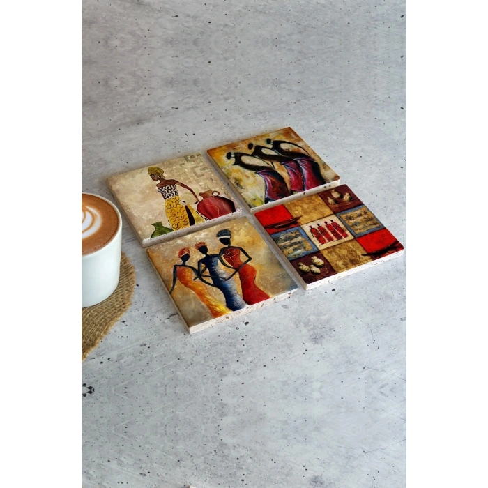 Afrikalı Kadın 4lü Taş Bardak Altlığı