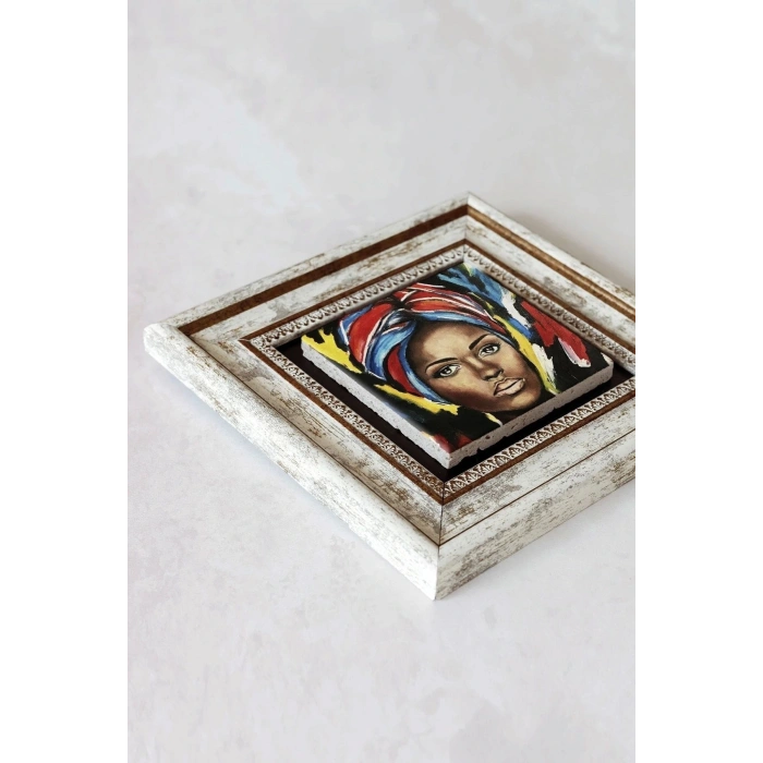 Afrikalı Kadın Çerçeveli Taş Tablo , Çerçeveli Taş Duvar Dekoru 20 cm