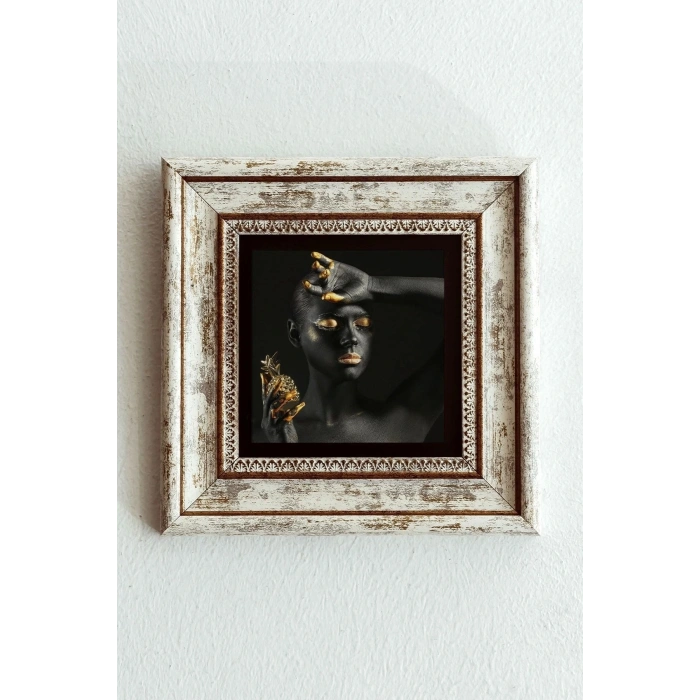 Afrikalı Kadın Çerçeveli Taş Tablo , Çerçeveli Taş Duvar Dekoru-enkcrcvtbl-00108 20 cm