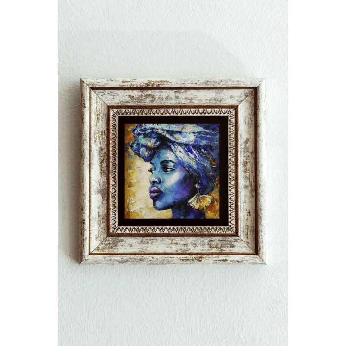 Afrikalı Kadın Çerçeveli Taş Tablo , Çerçeveli Taş Duvar Dekoru-enkcrcvtbl-00148 20 cm