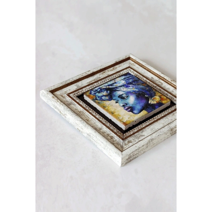 Afrikalı Kadın Çerçeveli Taş Tablo , Çerçeveli Taş Duvar Dekoru-enkcrcvtbl-00148 20 cm