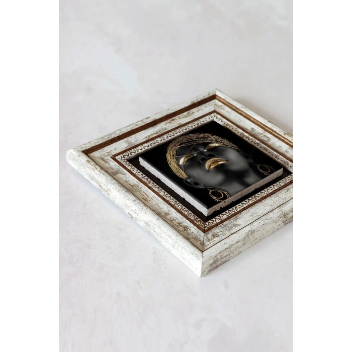 Afrikalı Kadın Çerçeveli Taş Tablo , Çerçeveli Taş Duvar Dekoru-enkcrcvtbl-00149 20 cm