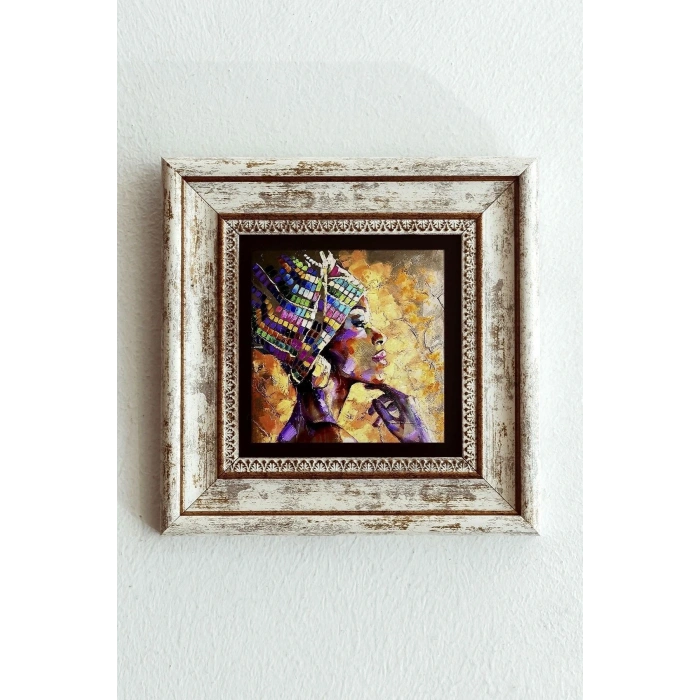 Afrikalı Kadın Çerçeveli Taş Tablo , Çerçeveli Taş Duvar Dekoru-enkcrcvtbl-00159 20 cm