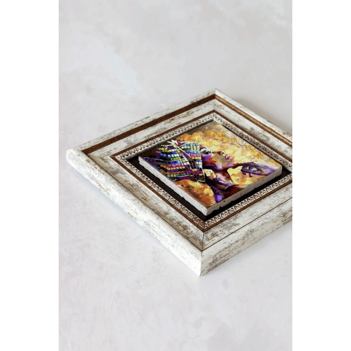 Afrikalı Kadın Çerçeveli Taş Tablo , Çerçeveli Taş Duvar Dekoru-enkcrcvtbl-00159 20 cm