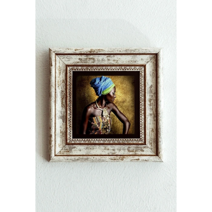 Afrikalı Kadın Çerçeveli Taş Tablo , Çerçeveli Taş Duvar Dekoru-enkcrcvtbl-00160 20 cm