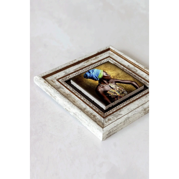 Afrikalı Kadın Çerçeveli Taş Tablo , Çerçeveli Taş Duvar Dekoru-enkcrcvtbl-00160 20 cm