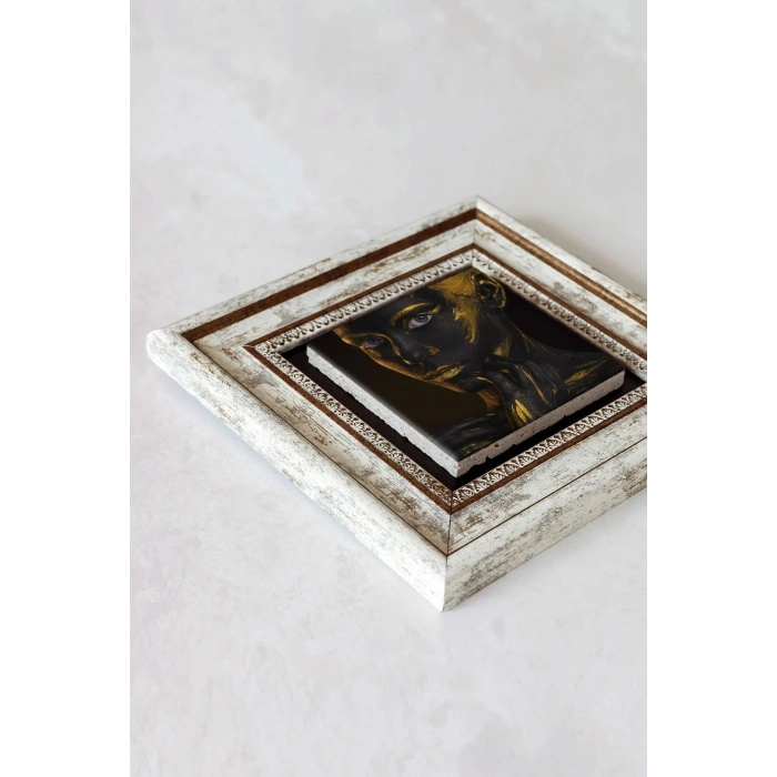 Afrikalı Kadın Çerçeveli Taş Tablo , Çerçeveli Taş Duvar Dekoru-enkcrcvtbl-00162 20 cm