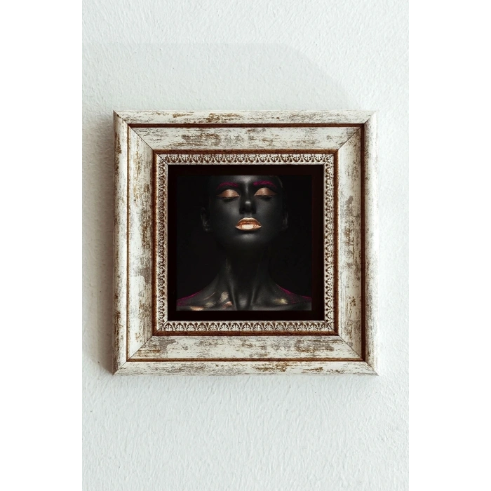 Afrikalı Kadın Çerçeveli Taş Tablo , Çerçeveli Taş Duvar Dekoru-enkcrcvtbl-00182 20 cm