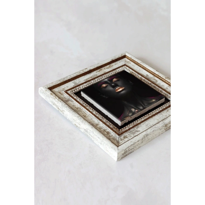 Afrikalı Kadın Çerçeveli Taş Tablo , Çerçeveli Taş Duvar Dekoru-enkcrcvtbl-00182 20 cm