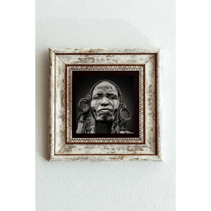 Afrikalı Kadın Çerçeveli Taş Tablo , Çerçeveli Taş Duvar Dekoru-enkcrcvtbl-00195 20 cm