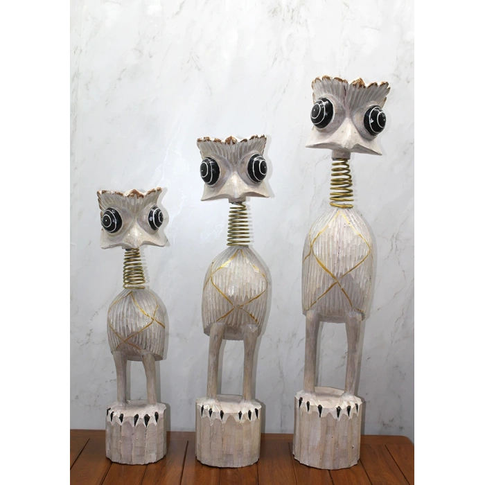 مجموعة ثلاثة طيور النعام من الخشب بطول 90 سم
