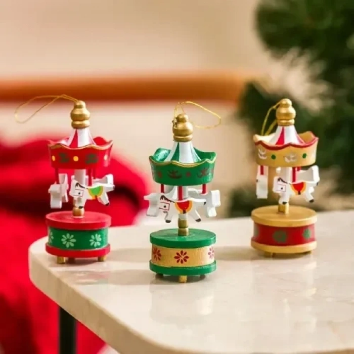 Ahşap Atlı Karınca Yılbaşı Süsü 6lı Set
