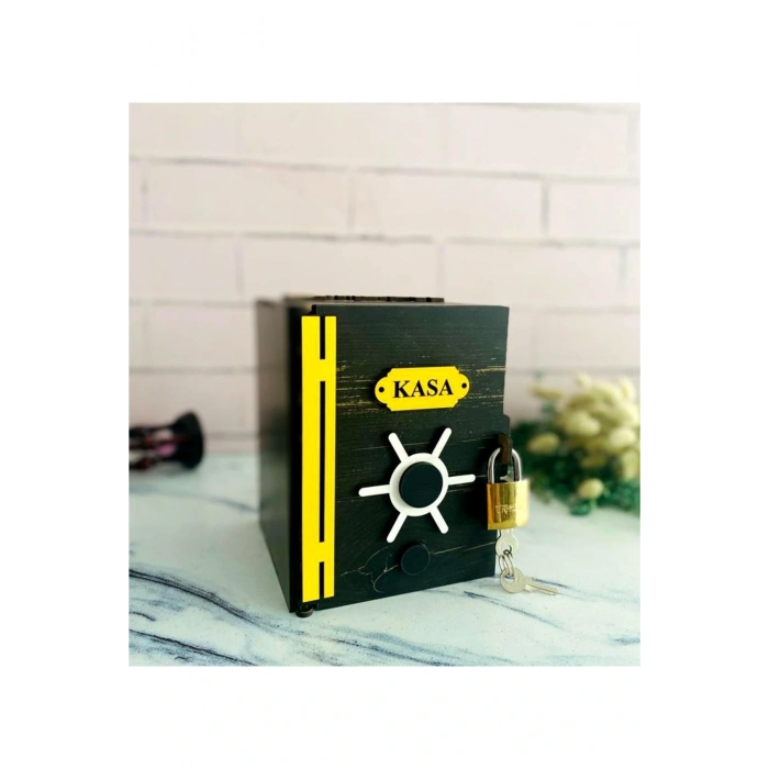 Ahşap Kutu Kasa Kumbara Kilitli Eskitme