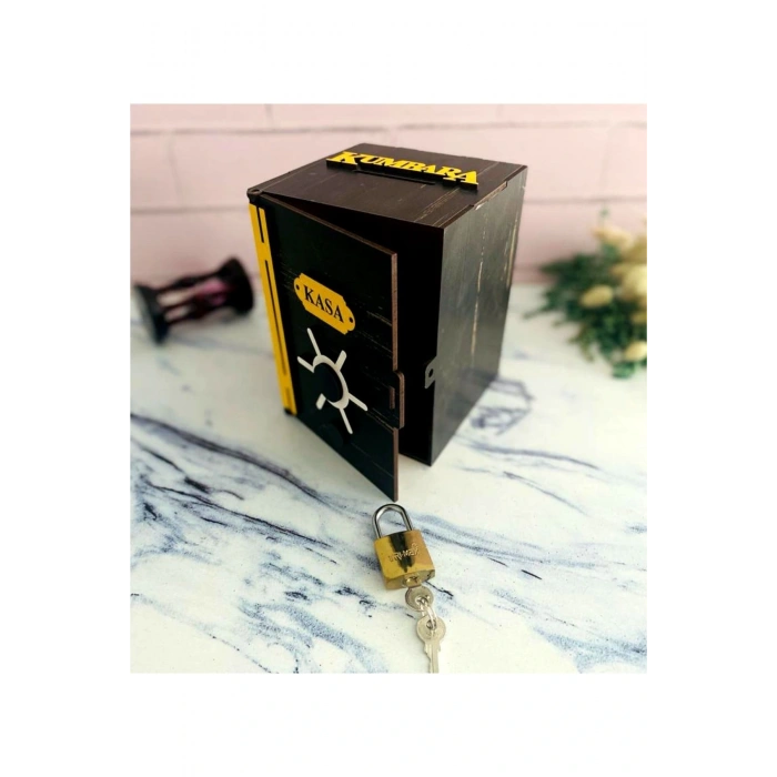 Ahşap Kutu Kasa Kumbara Kilitli Eskitme