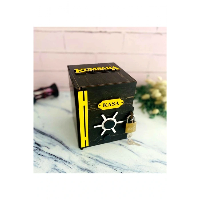Ahşap Kutu Kasa Kumbara Kilitli Eskitme