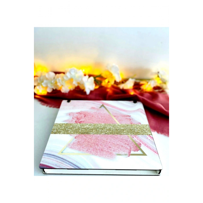 Ahşap Kutulu Ahşap Defter Kalem Seti - Pembe1