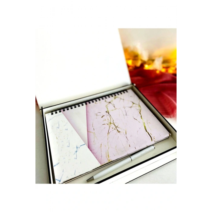 Ahşap Kutulu Ahşap Defter Kalem Seti - Pembe2