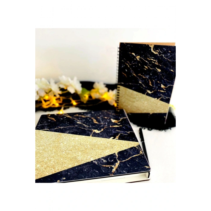 Ahşap Kutulu Ahşap Defter Kalem Seti - Siyah1