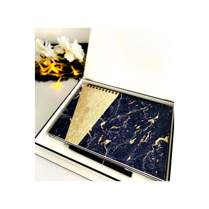 Ahşap Kutulu Ahşap Defter Kalem Seti - Siyah1