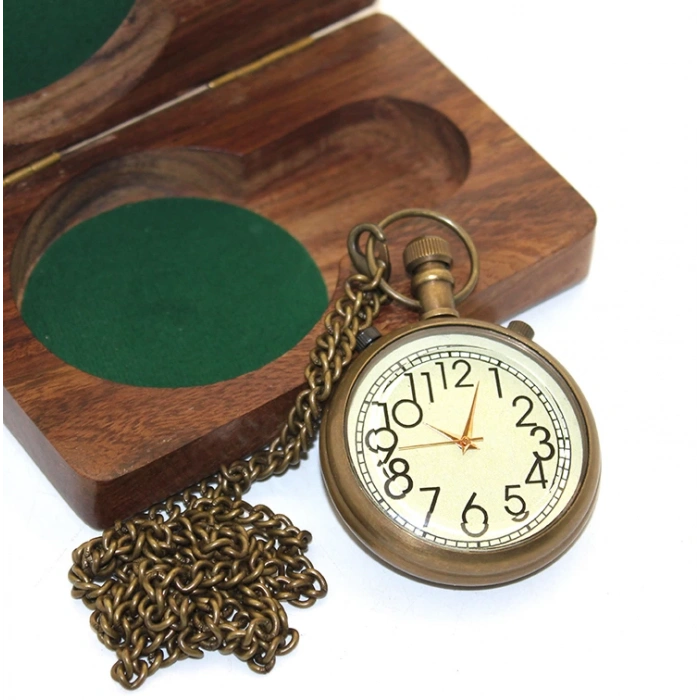 Wooden Box Brass Pocket Watch Model 3