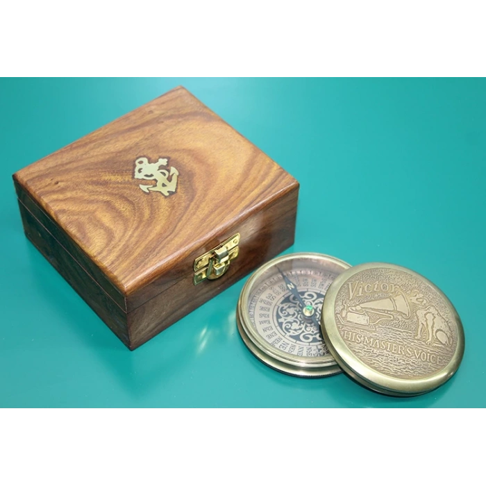 Wooden Boxed Brass Compass