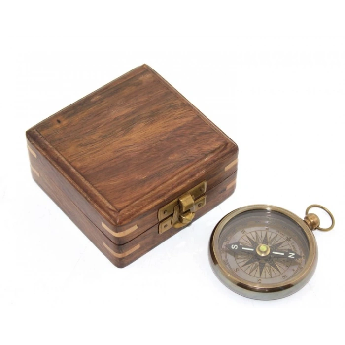 Wooden Box Brass Compass Model 1