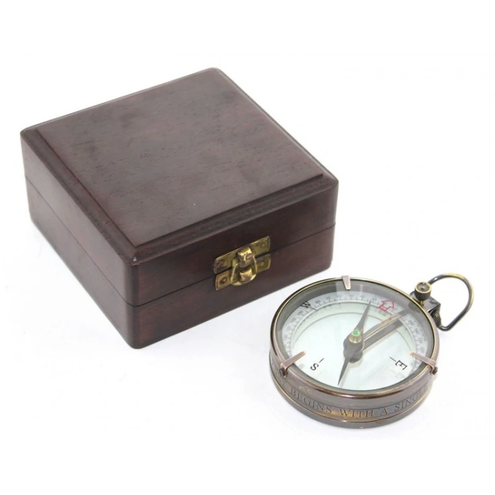 Wooden Box Brass Compass Model 10