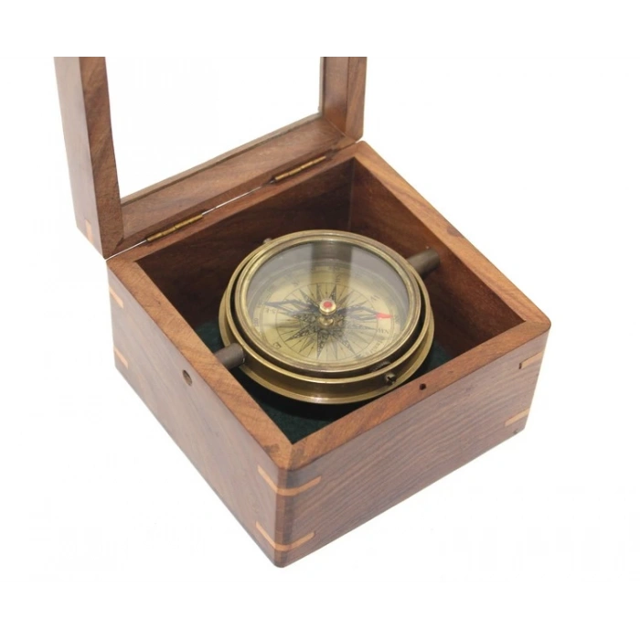 Wooden Boxed Brass Compass Model 14