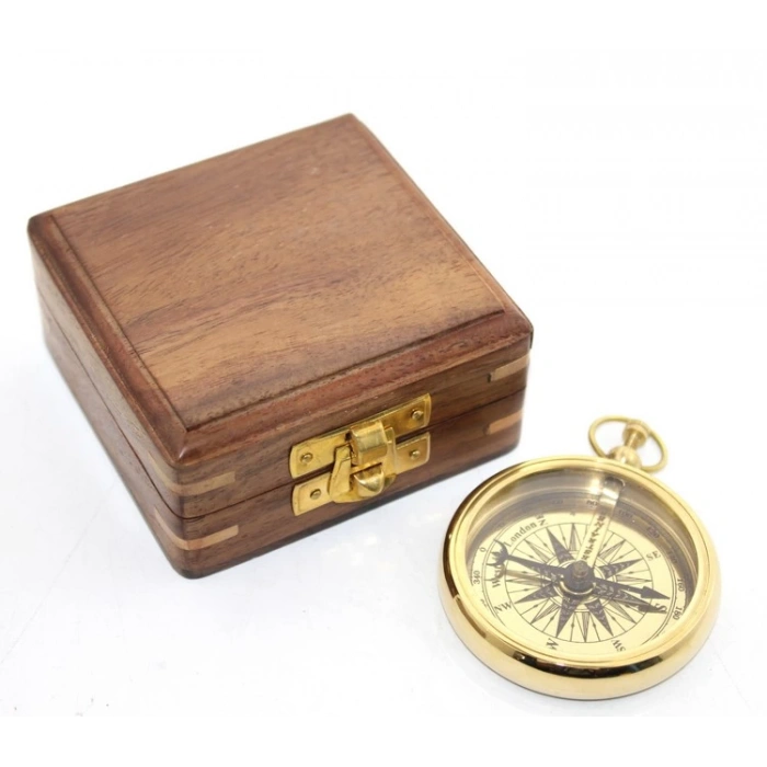Wooden Box Brass Compass Model 3
