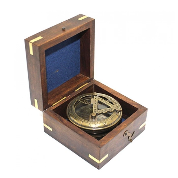 Wooden Boxed Brass Compass Model 4
